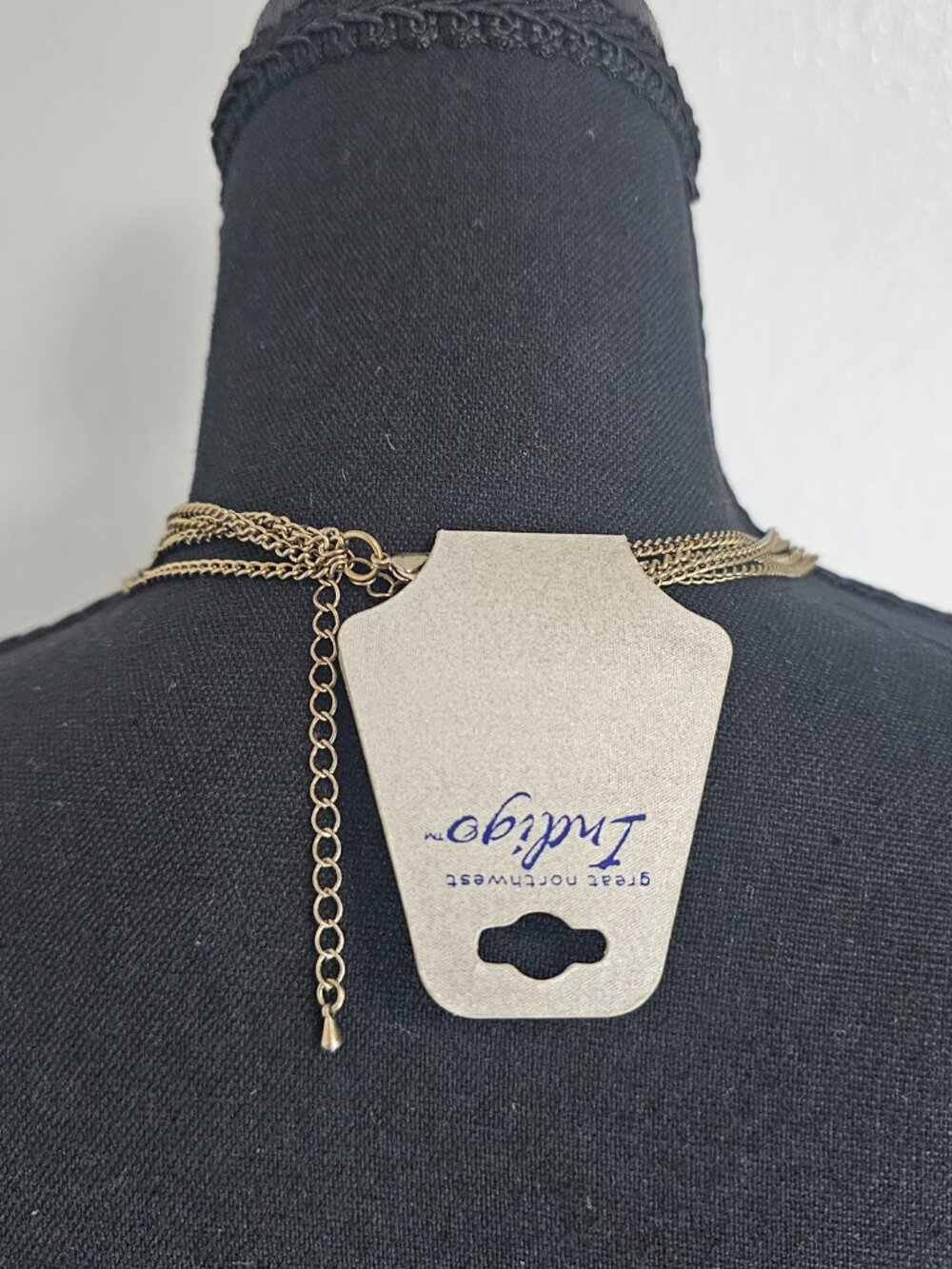 Indigo Long Chain Fashion Necklace Gold Tone Brown Beaded 32 inches NEW - Picture 3 of 4